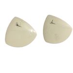 Vintage Yellow Rounded Triangle Hand Painted Purple & Green Floral Earrings Photo 1