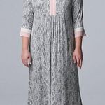 SIMPLY VERA VERA WANG 1/2 Sleeve "Maxi" Caftan Gray White Long Nightgown Pajamas Size M Photo 0
