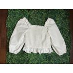 The Drop White Bohemian Cottagecore Ribbed Puffy Sleeve Top Size Medium Photo 2