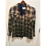 Free People  Oversized Plaid Flannel Shacket Distressed Raw Hem Button Down Photo 1