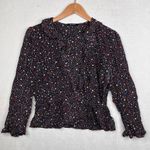 Madewell Black Silk Ruffle-Hem Wrap Top in Starry Night Women’s Size Large Photo 3