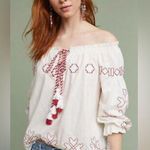 Anthropologie Harlyn White/Red Embroidered Off the Shoulder Top Sz S Cotton LN Photo 0