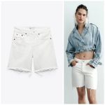 ZARA Distressed Jean Shorts Raw Hem White Sz 2 Denim Bermuda NWT Spring Preppy Photo 1