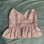 EXPRESS  Striped Tank Top Cropped Babydoll Umpire Gray White Adjustable Straps Photo 0