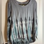 Green Tea GreyBlue Vertical Shibori Accordion TieDye Pullover Lined Sweatshirt Blue Size 2X Photo 2