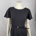 Calvin Klein Womens Jumpsuit Size 4 Black Capelet Sleeve Belted Wide Leg Career Photo 11