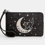 Coach NWT Signature Corner Zip Wristlet with Halloween Graphic Cat Photo 0