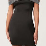 Meshki  NWT Black Rhinestone Justina Off The‎ Shoulder Diamante Mini Dress Sz M Photo 0