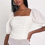 Lulus Think of Me Ivory Floral Embroidered Ruched Bodysuit Size Small Photo 1