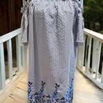 London Times  Cold Shoulder Blue & White Striped Embroidered Flower Dress Size 10 Photo 0