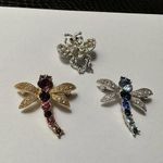 Lot Of 3 Pretty Fly / Dragonfly Insect Rhinestone Brooch Pins Photo 0