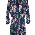 EXPRESS  medium navy blue bird floral long sleeve shirt dress Photo 0