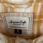 American Eagle  Plaid Shirt Crop‎ Top Button Down Long Sleeve Yellow Small Photo 2