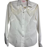 VTG H Bar C White Fringe Snap Shirt Blouse Women's Sz. 36 (US M) Size M Photo 0