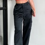 Nana Macs Black Wide Leg Satin Cargo Pants Photo 0