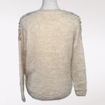 Mizumi Ivory Beaded Fuzzy Sweater Embellished Long Sleeve Soft Knit Size Small White Photo 4