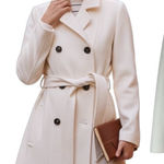 EXPRESS Premium Wool Blend Belted Double Breasted Coat Cream White Size XS Photo 0