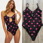 Beach Riot  Womens One Piece Black Pink Heart Swimsuit Bikini Small - Medium Photo 3