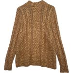 Lands End Sweater Womens XL 18 Tan Cable Knit Mock Neck Wool Blend Fisherman Brown Photo 1