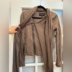 BCBGMAXAZRIA  Brown Taupe Moto Knit Jacket Asymmetrical Zip Neck Tie Size XXS Photo 2