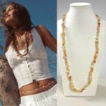 Free People Single Strand Crystal Beaded Necklace Tan Brown Neutral Bohemian NWT Photo 1