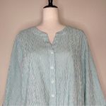 Chico's Chico’s Green Striped Diamond Textured Tie Front Shirt Photo 1