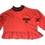 Hang Ten Vintage Womens 80s  Coral Black Peplum Oversize Cropped Top 3/4 Sleeve M Photo 0