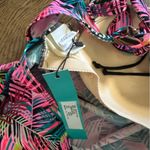 NWT Septangle Tropical Print Halter Swimsuit with adjustable skirt/bust size 26W Pink Photo 2