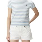 Ralph Lauren Shirt Womens Large Blue White Striped Crewneck Pony Tee Cotton Photo 9
