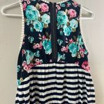 Styleholic Top Women's Medium Navy Blue Floral Sleeveless Flowy Babydoll Striped Photo 3