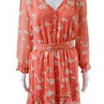Simply Vera  Vera Wang Coral Floral Chiffon Belted Ruffles Midi Dress Size Medium Photo 1