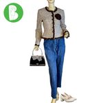 Anne Klein BROWN & BEIGE TWEED W/CHIFFON TRIM WOOL BLEND BLAZER (4) Photo 1