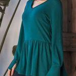 Milly NWT Penzance soft brushed peplum tunic top V-neck deep teal 1X Photo 1