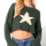 Edikted Green Star Crop Knit Sweater Women's XS S Chunky Cozy Photo 0