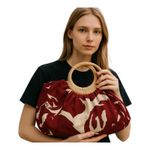 Old Navy ‎ Canvas Handbag Summer Wooden Handles Photo 1