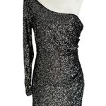 Windsor Black Lined One Shoulder Bodycon Mini Dress Women's Size Large | 75-9 Photo 0
