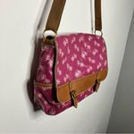 Fossil coated canvas messenger bag pink bicycle print leather trim Photo 3