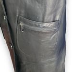 L’Univers Du Luxe Black Leather Longline Trench Coat Zipper Pockets Button Down Black Photo 2