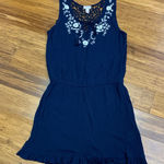 Cape Juby  Womens Size XS Romper‎ Blue White Floral Embroidered Sleeveless Ruffle Photo 0