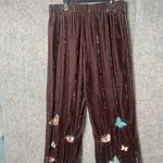 Johnny Was  Women Size XL Velvet Wide Leg‎ Pant Large Butterfly Embroidered Brown Photo 6