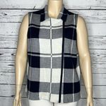 CHAPS  Size 1X Navy Blue & White Plaid Asymmetrical Zip Knit Vest Jacket Photo 2