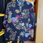 Zanzea NWT Button Down V Neck 3/4 Sleeve Floral Blouse Cotton w/ Pockets Navy 2X Photo 1