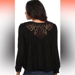 Free People  Boho Black Flowy Cutout Lace Detail Beaded Button Front Top sz XS/S Photo 2