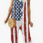Show your style with this vibrant patriotic jumpsuit, featuring bold red, white, and blue colors. Perfect for any casual outing. Multiple Size M Photo 0