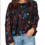 Free People  Black Floral Wildflower Honey Mesh Ruffle Peasant Blouse S Photo 0