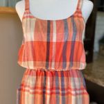 Old Navy Orange Blue White Madras Plaid Linen Blend Midi Dress Size Small Photo 2
