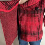 CHRISTIAN SIRIANO red black plaid single button cowl neck wool blend sweater Photo 5