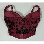 Windsor Red Burgundy Black Velvet Victorian Floral Corset Crop Top Shirt Blouse Size S 🥀 Photo 3