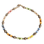 Vintage Sterling Silver Cat Eye Bead Anklet Bracelet 9" 5.65g Estate Colorful Photo 0