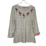 Quacker Factory Women's Top Vintage Pink Sequin Flamingos 3/4 Length Beige Small Photo 0
